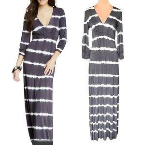 NWT Hodges Boho Babydoll Maxi Dress Sz L Gray White Festival Hippie Y2K